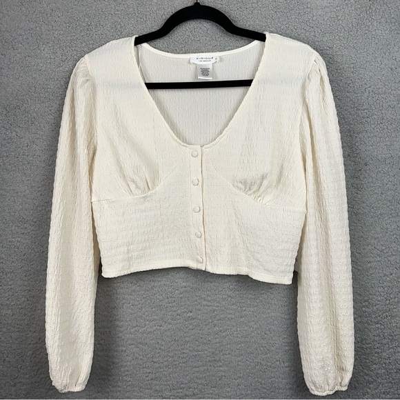 Kirious Los Angeles Top Womens Large Cream Textured Knit LS Crop Top Blouse NEW - Picture 1 of 10